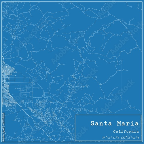 Blueprint US city map of Santa Maria, California.