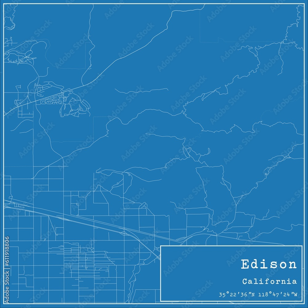 Fototapeta premium Blueprint US city map of Edison, California.