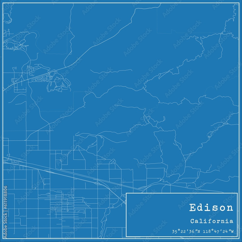 Blueprint US city map of Edison, California.