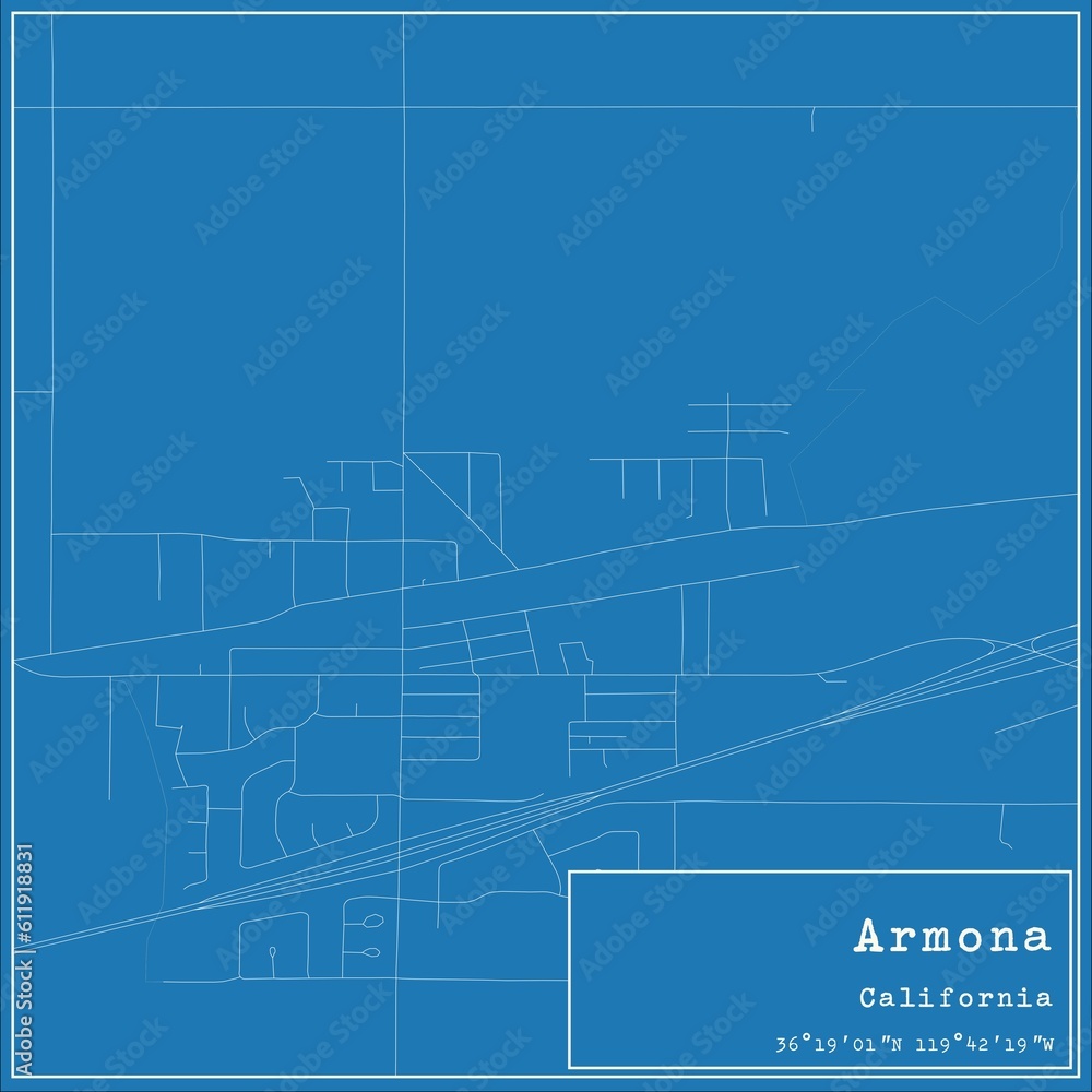 Blueprint US city map of Armona, California. - obrazy, fototapety, plakaty 