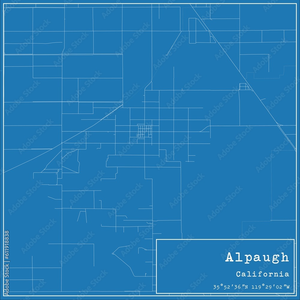 Blueprint US city map of Alpaugh, California.