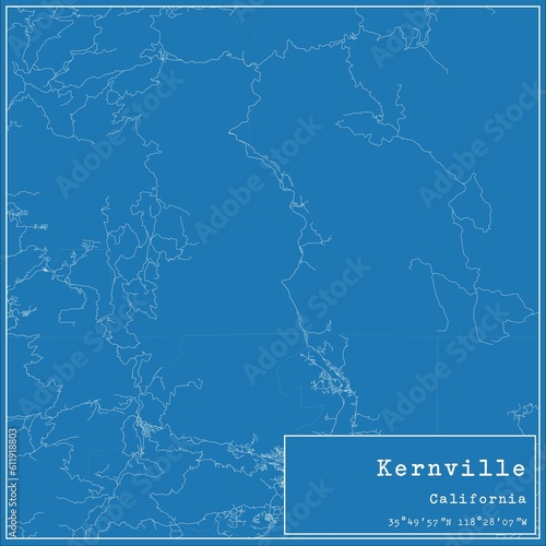 Blueprint US city map of Kernville, California.