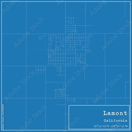 Blueprint US city map of Lamont, California.