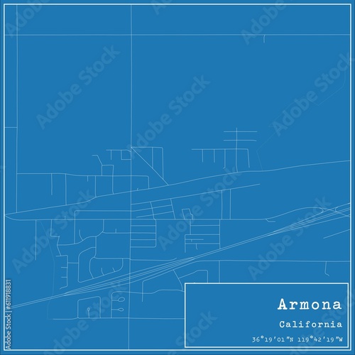Blueprint US city map of Armona, California.