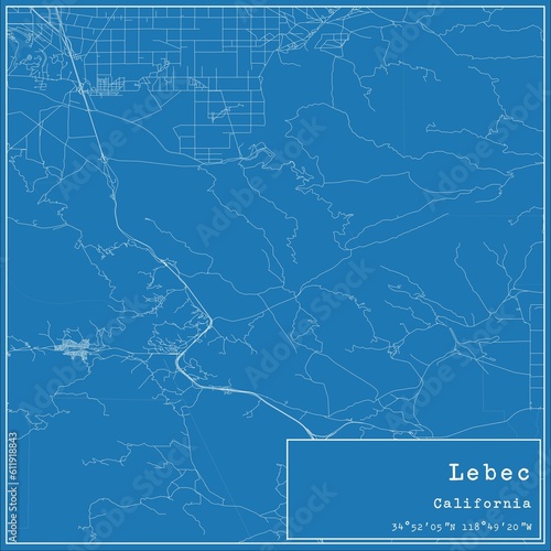 Blueprint US city map of Lebec, California.