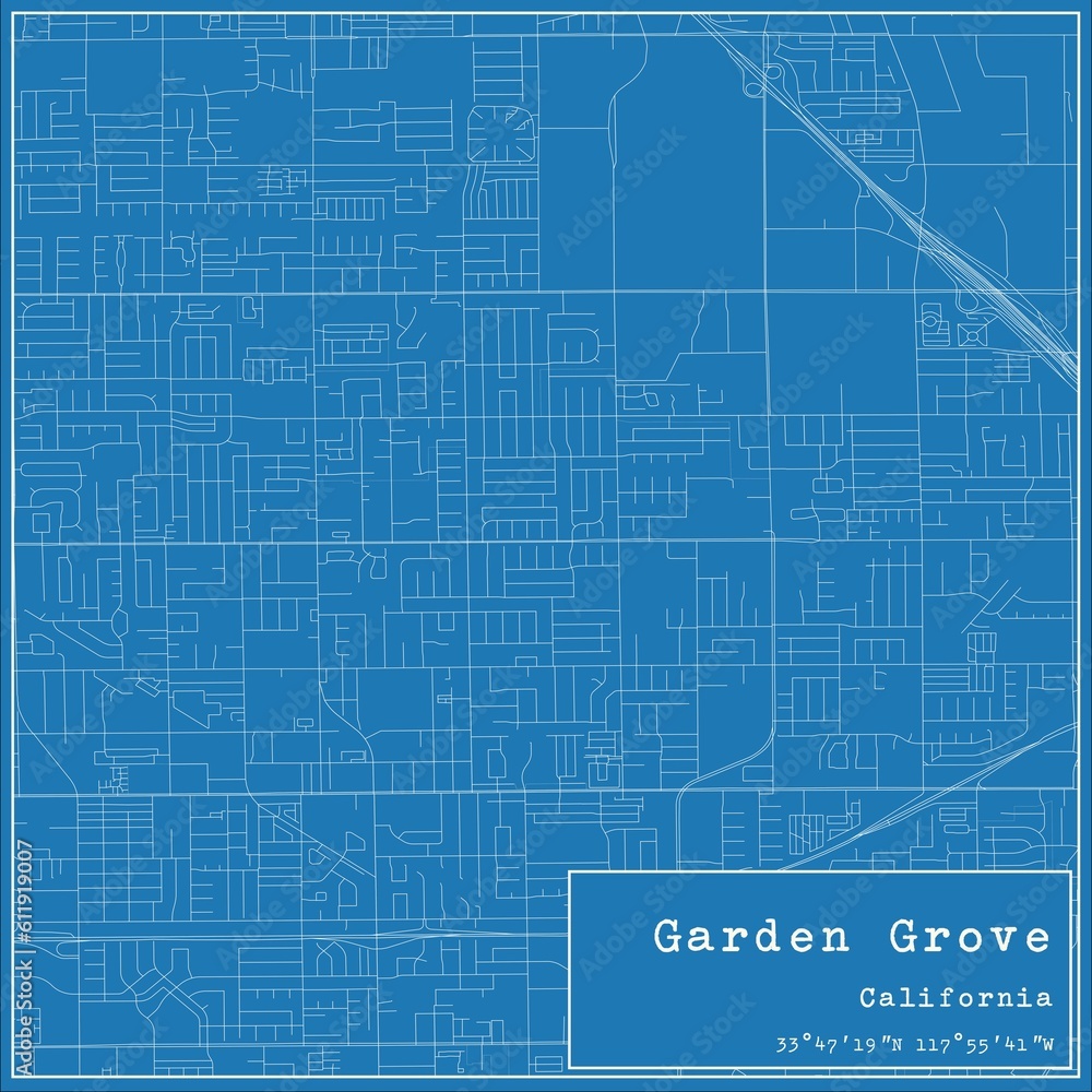 Blueprint US city map of Garden Grove, California.