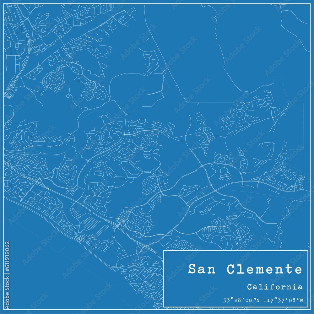 Blueprint US city map of San Clemente, California.