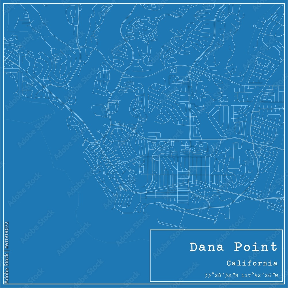 Blueprint US city map of Dana Point, California.