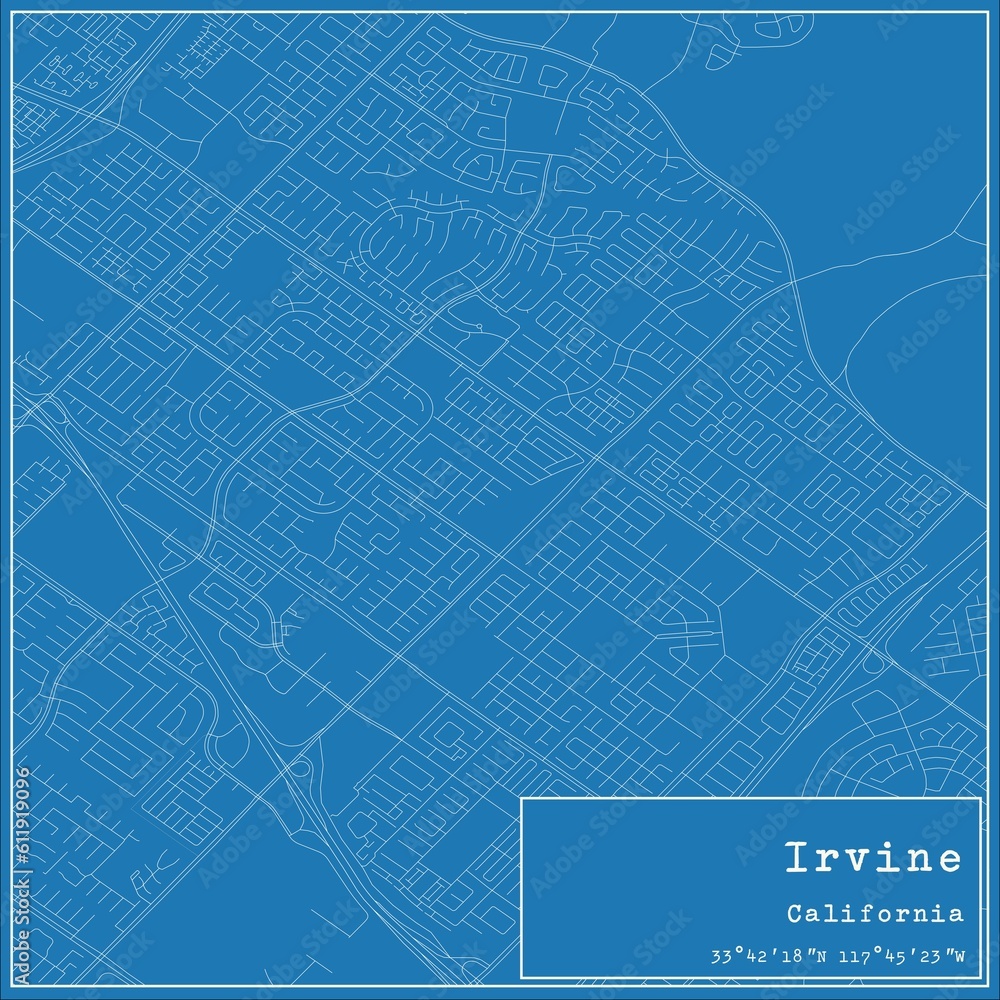 Blueprint US city map of Irvine, California. Blueprint US city map of Irvine, California.