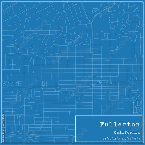Wallpaper Mural Blueprint US city map of Fullerton, California. Torontodigital.ca