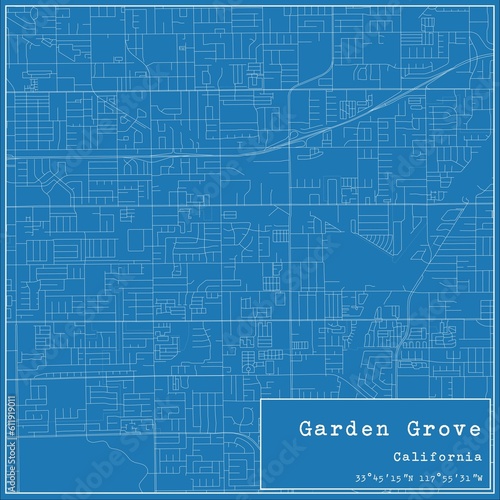 Blueprint US city map of Garden Grove, California. photo