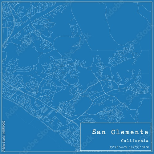 Obraz na płótnie Blueprint US city map of San Clemente, California. w salonie