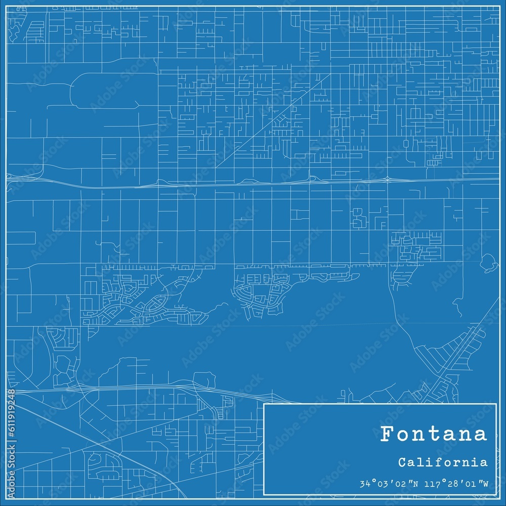 Blueprint US city map of Fontana, California. Blueprint US city map of Fontana, California.