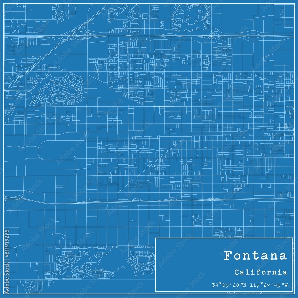 Blueprint US city map of Fontana, California. Blueprint US city map of Fontana, California.