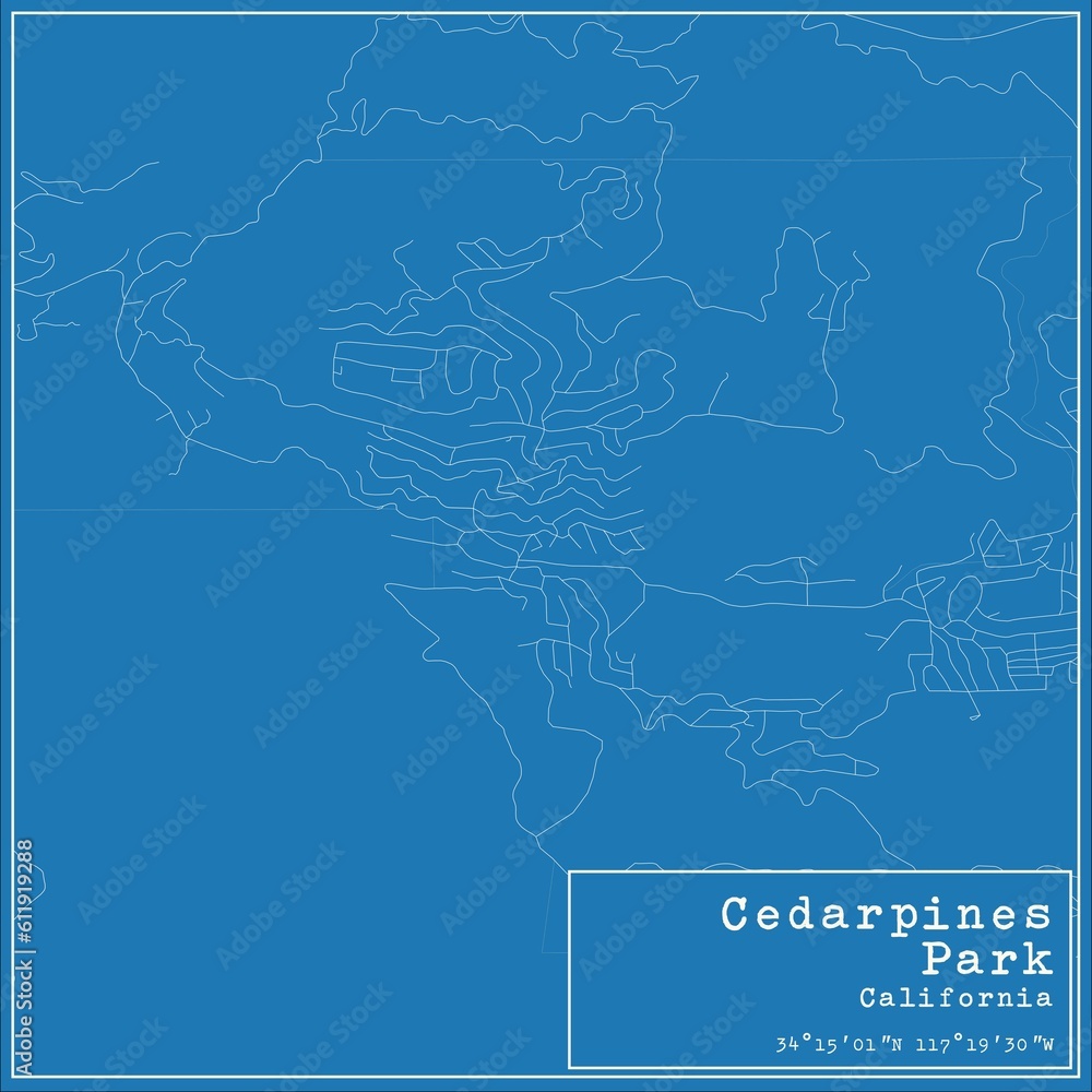 Blueprint US city map of Cedarpines Park, California.