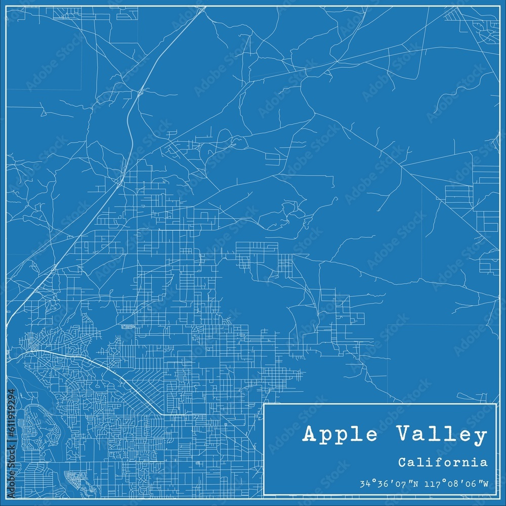 Blueprint US city map of Apple Valley, California.
