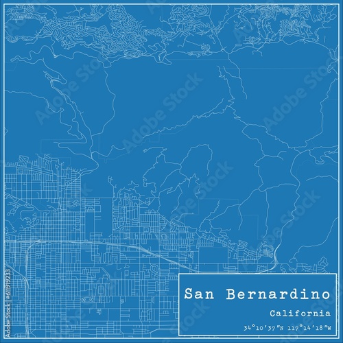 Blueprint US city map of San Bernardino  California.