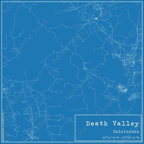 Blueprint US city map of Death Valley, California.