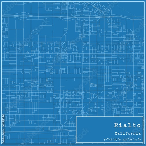 Blueprint US city map of Rialto, California.