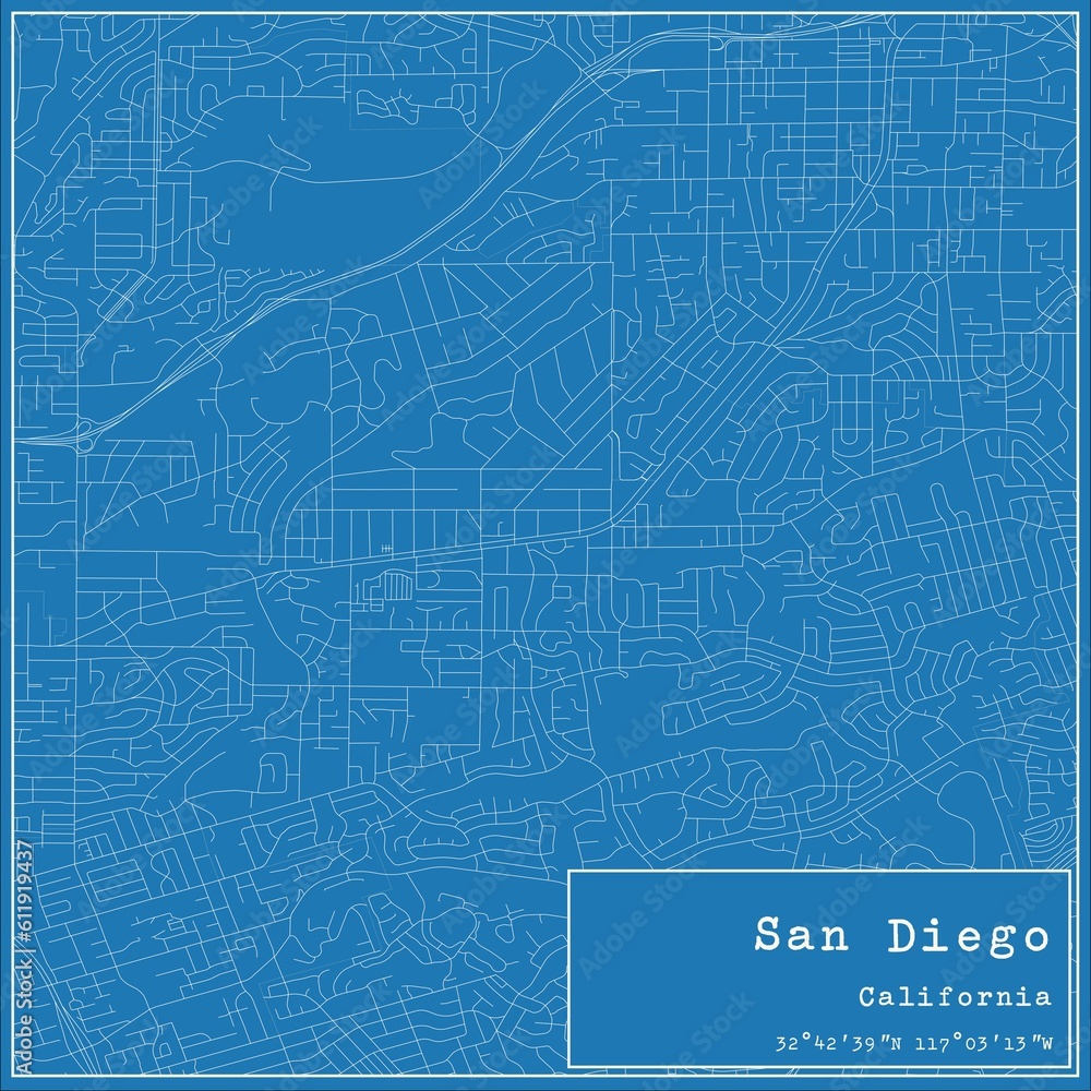 Blueprint US city map of San Diego, California. Blueprint US city map of San Diego, California.