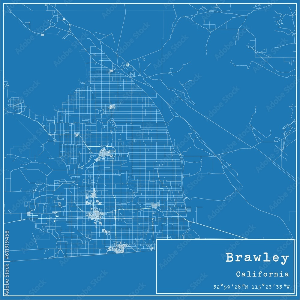 Blueprint US city map of Brawley, California.