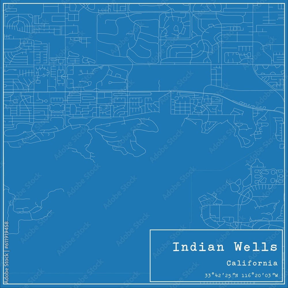 Blueprint US city map of Indian Wells, California.