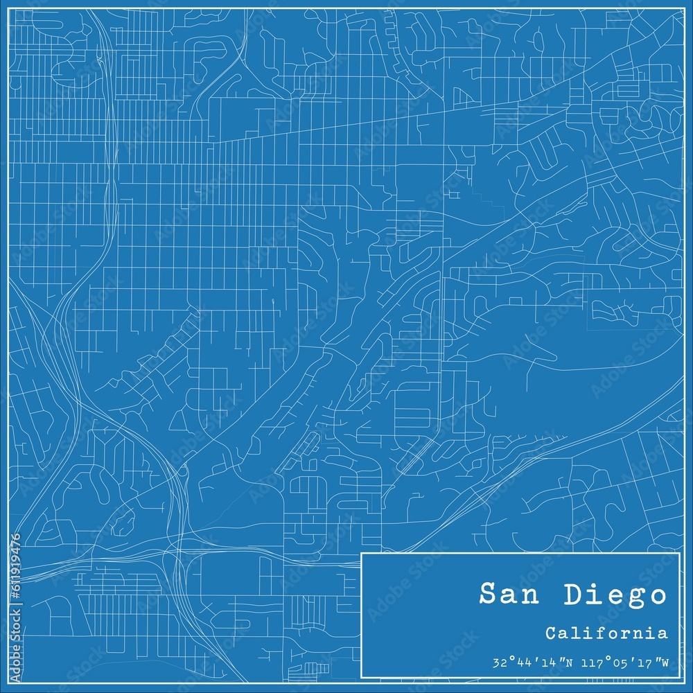 Blueprint US city map of San Diego, California. Blueprint US city map of San Diego, California.