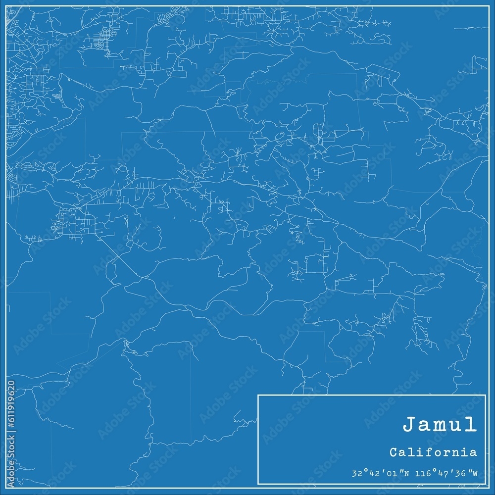 Blueprint US city map of Jamul, California.