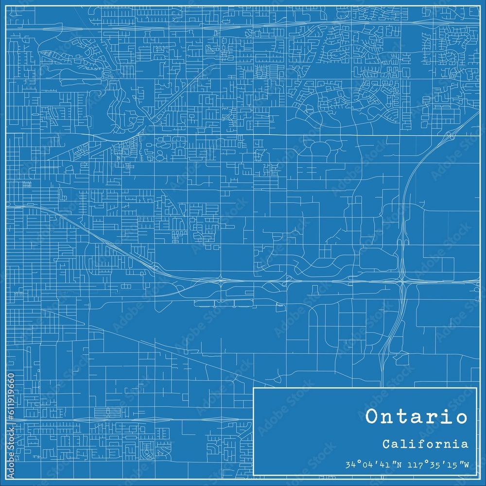 Blueprint US city map of Ontario, California. Blueprint US city map of Ontario, California.