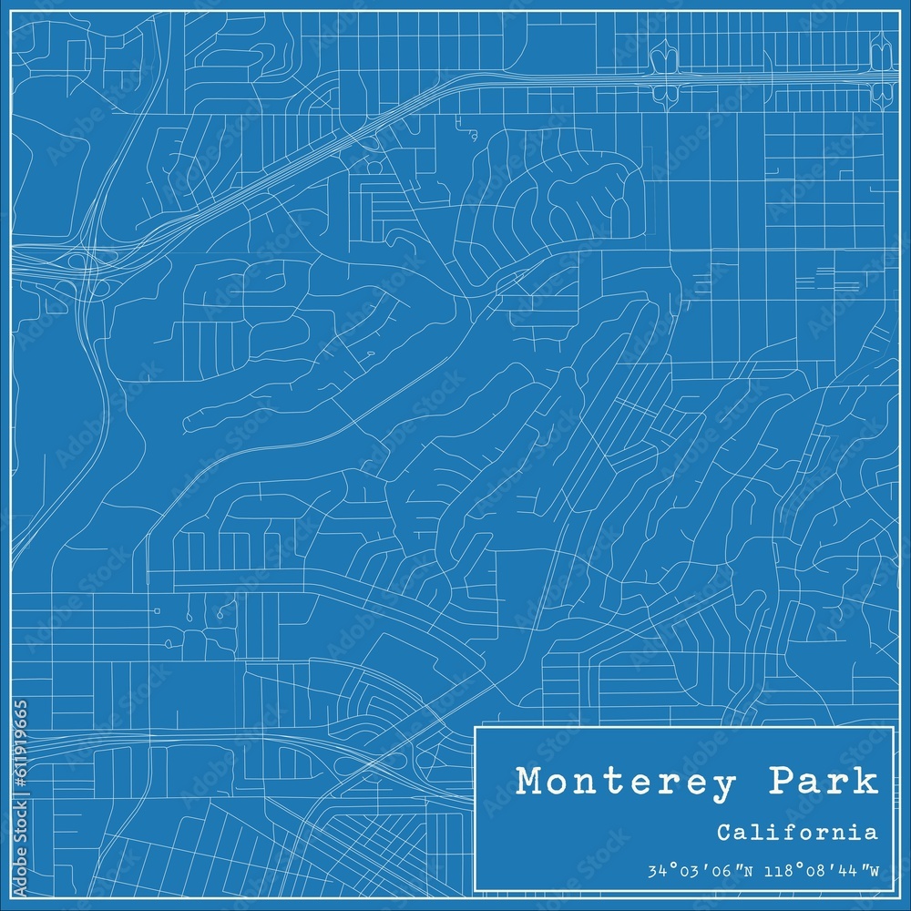 Blueprint US city map of Monterey Park, California.