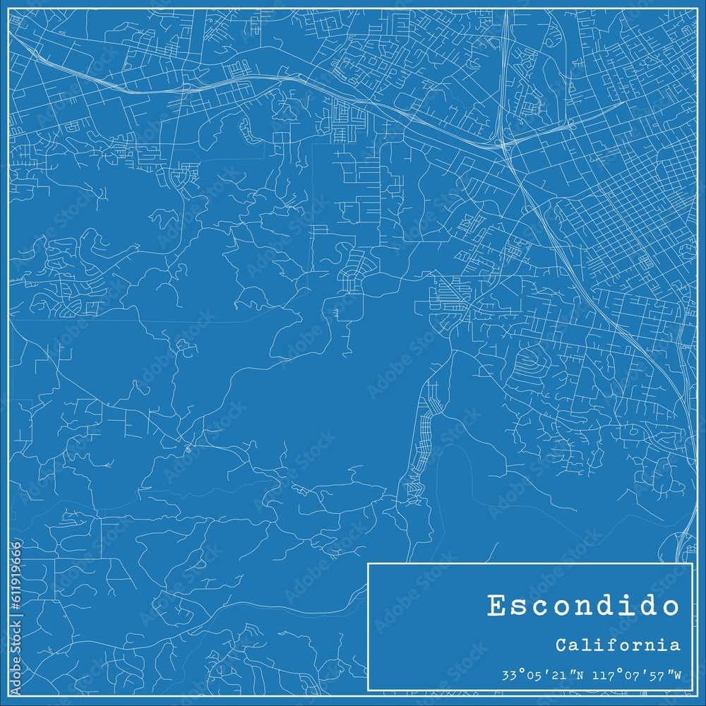 Blueprint US city map of Escondido, California.