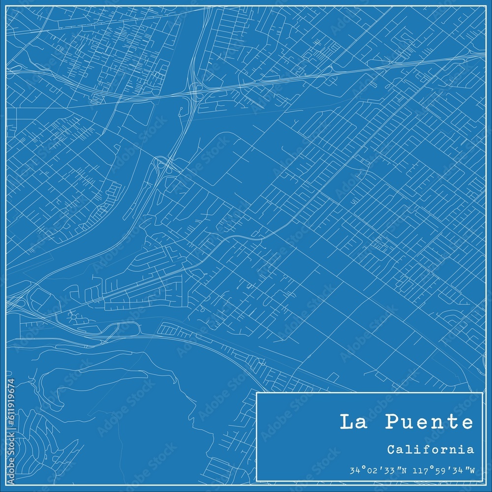 Fototapeta premium Blueprint US city map of La Puente, California.
