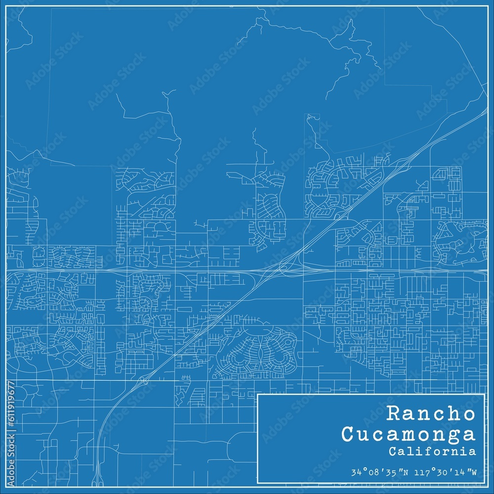 Blueprint US city map of Rancho Cucamonga, California. Blueprint US city map of Rancho Cucamonga, California.