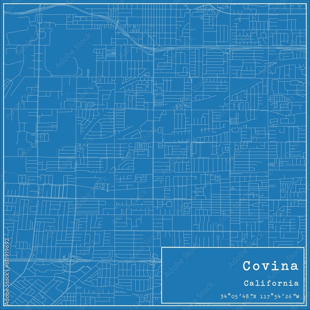 Blueprint US city map of Covina, California. Blueprint US city map of Covina, California.