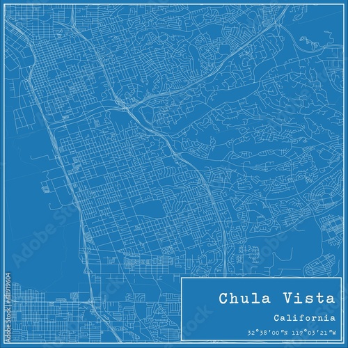 Blueprint US city map of Chula Vista, California.