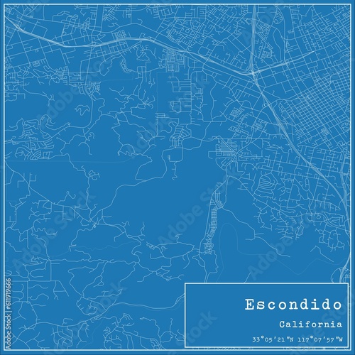 Blueprint US city map of Escondido, California.