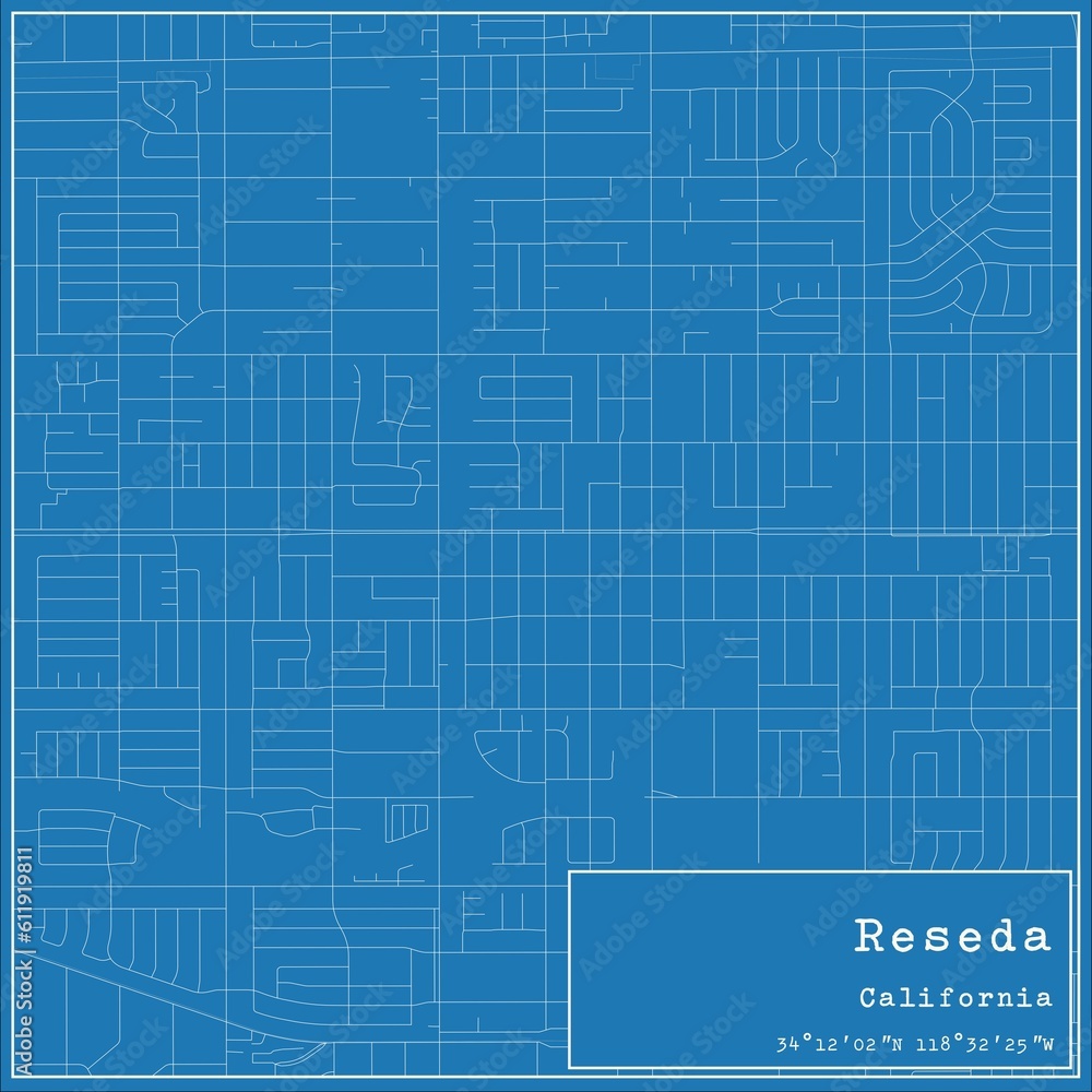 Blueprint US city map of Reseda, California. Blueprint US city map of Reseda, California.