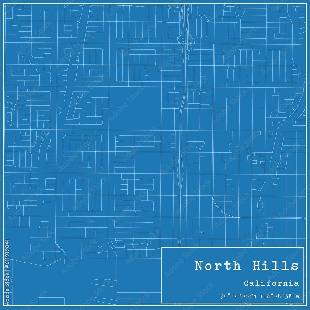 Blueprint US city map of North Hills, California. Blueprint US city map of North Hills, California.