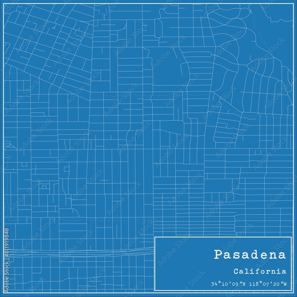 Blueprint US city map of Pasadena, California. Blueprint US city map of Pasadena, California.