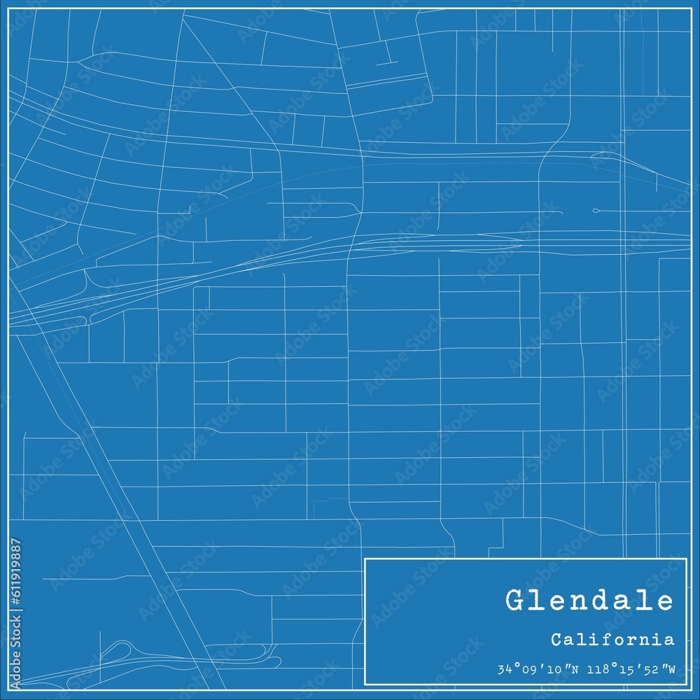 Blueprint US city map of Glendale, California. Blueprint US city map of Glendale, California.