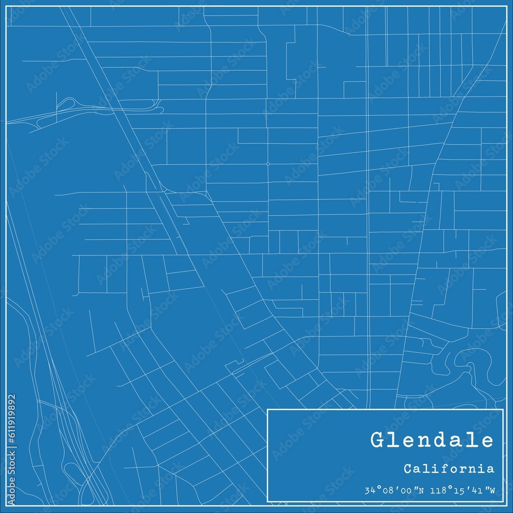 Blueprint US city map of Glendale, California. Blueprint US city map of Glendale, California.