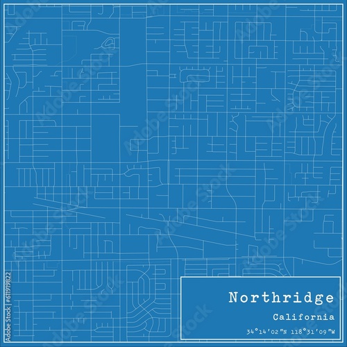 Blueprint US city map of Northridge  California.