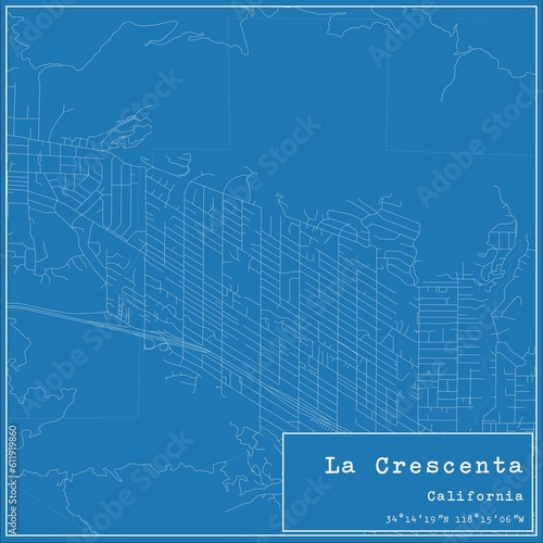 Blueprint US city map of La Crescenta  California.