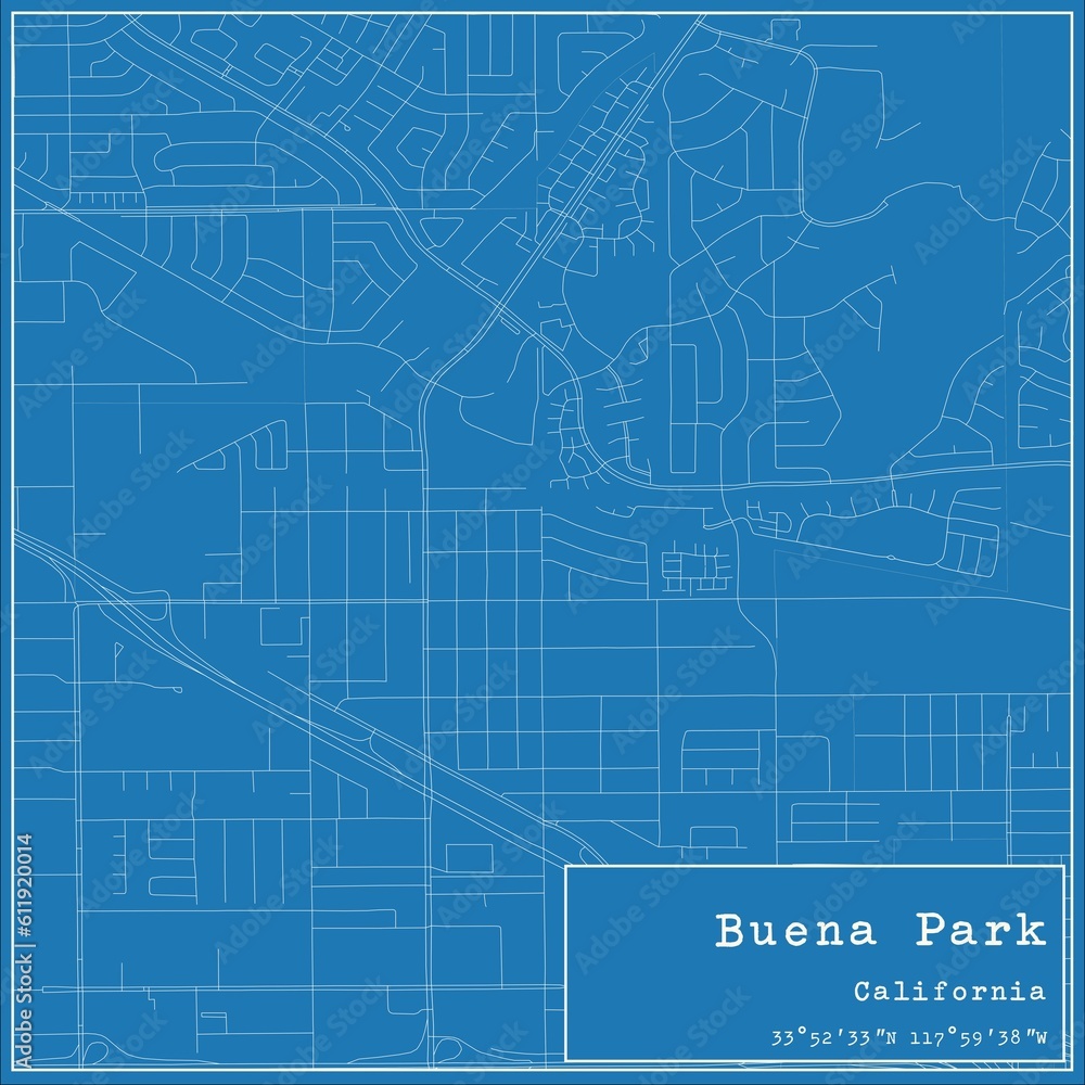 Fototapeta premium Blueprint US city map of Buena Park, California.