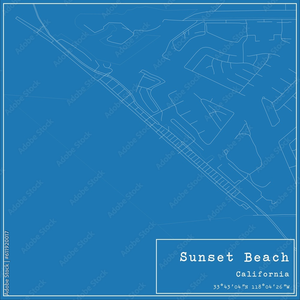 Blueprint US city map of Sunset Beach, California.