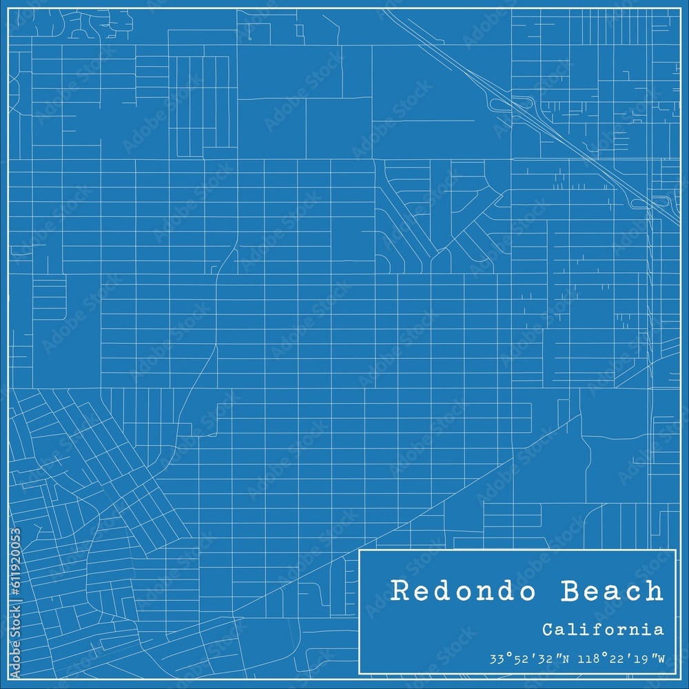 Fototapeta premium Blueprint US city map of Redondo Beach, California.
