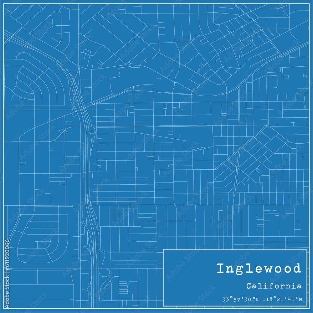 Blueprint US city map of Inglewood, California. - obrazy, fototapety, plakaty 