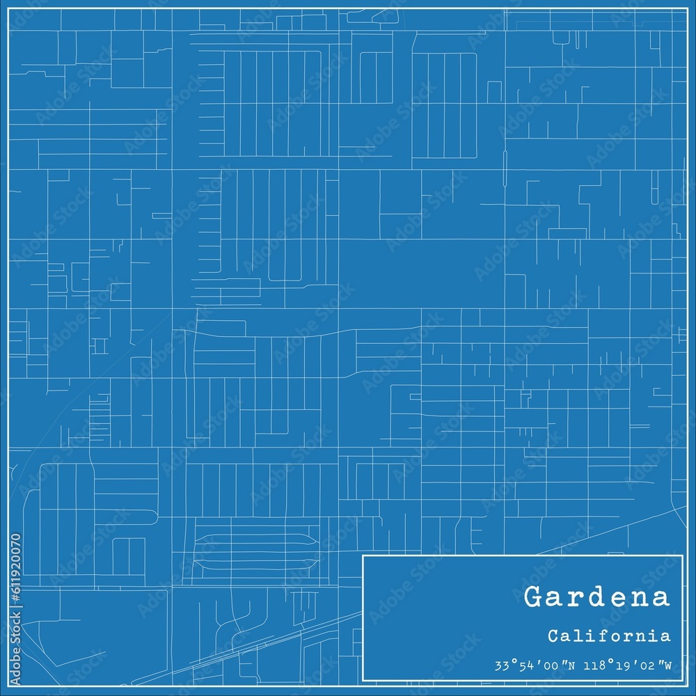 Blueprint US city map of Gardena, California.