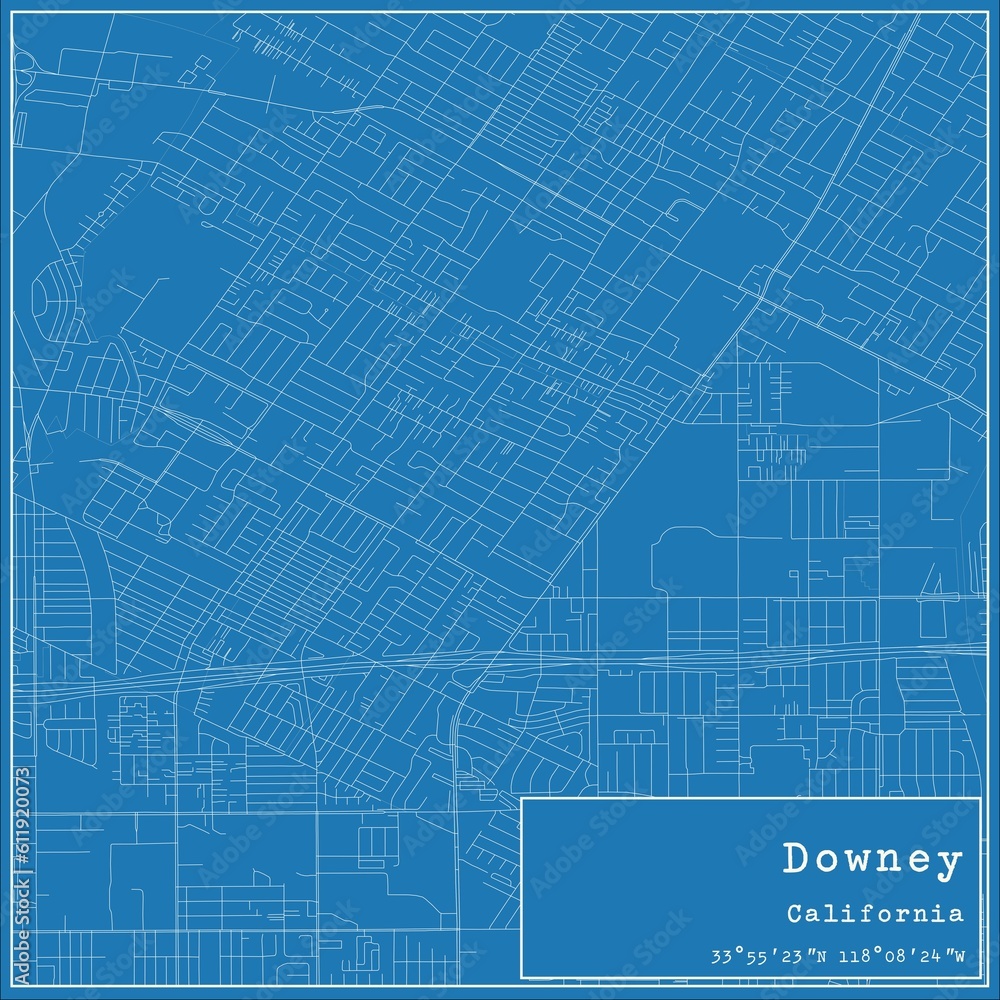 Blueprint US city map of Downey, California. Blueprint US city map of Downey, California.