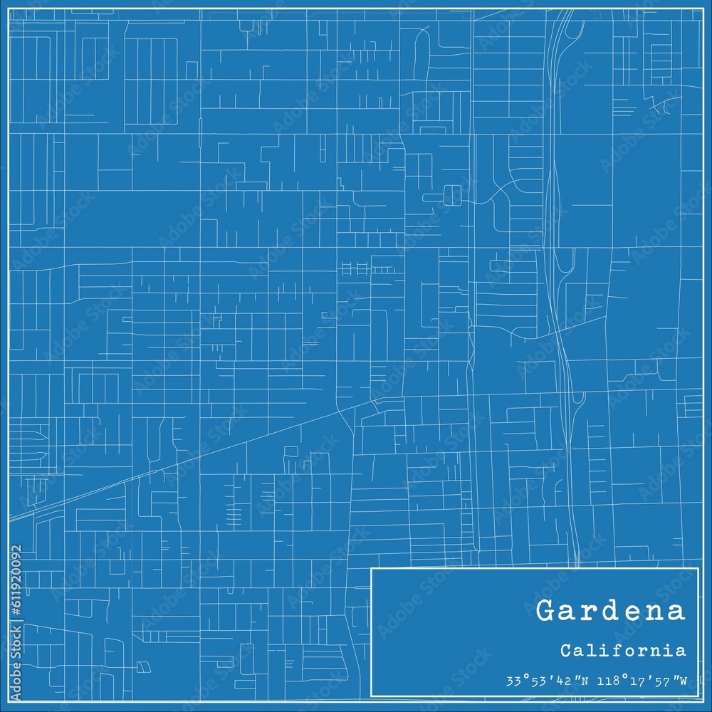 Blueprint US city map of Gardena, California.